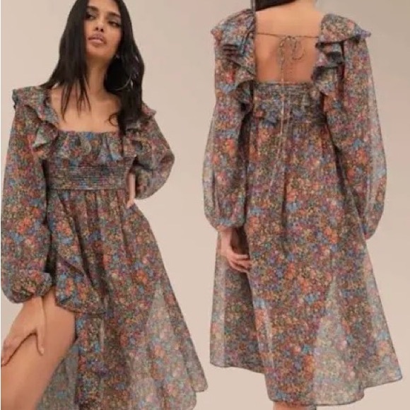 For Love And Lemons Dresses & Skirts - NWT For Love & Lemons Brittany Floral Print Long Sleeve Midi Dress Size M